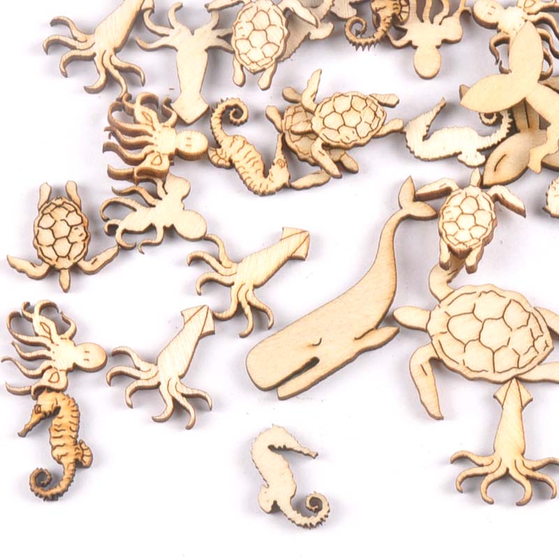 Craft Embellishments - 20Pcs 25-40mm 바다 거북/말/고래 나무 DIY