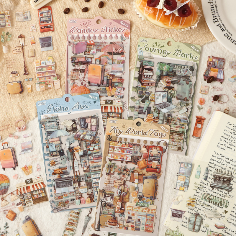 Embellishments For Scrapbooking - 4개/팩 빈티지 데일리 아이템 라벨 스티커,