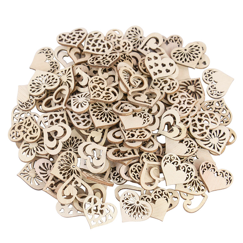 50/100pcs 빈 심장 패턴 작은 자연 나무 조각  - Craft Embellishments 리뷰 및 가격